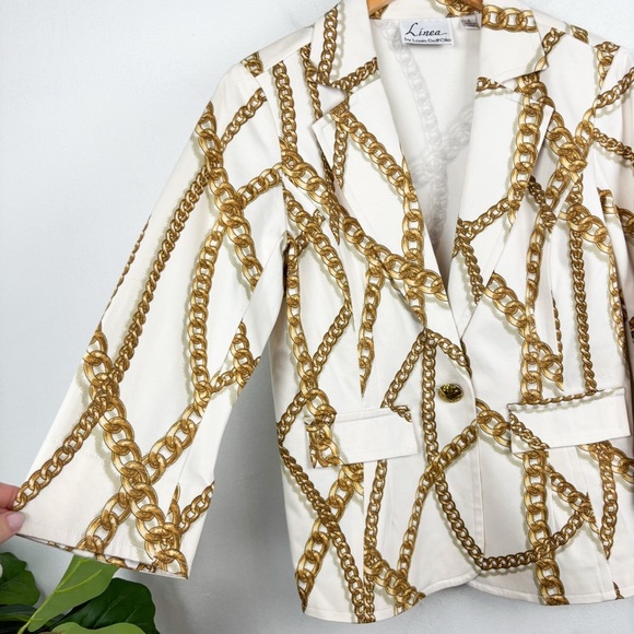 Vintage Linea by Louis Dell’Olio Chain Print Blazer Sz S - Picture 7 of 11